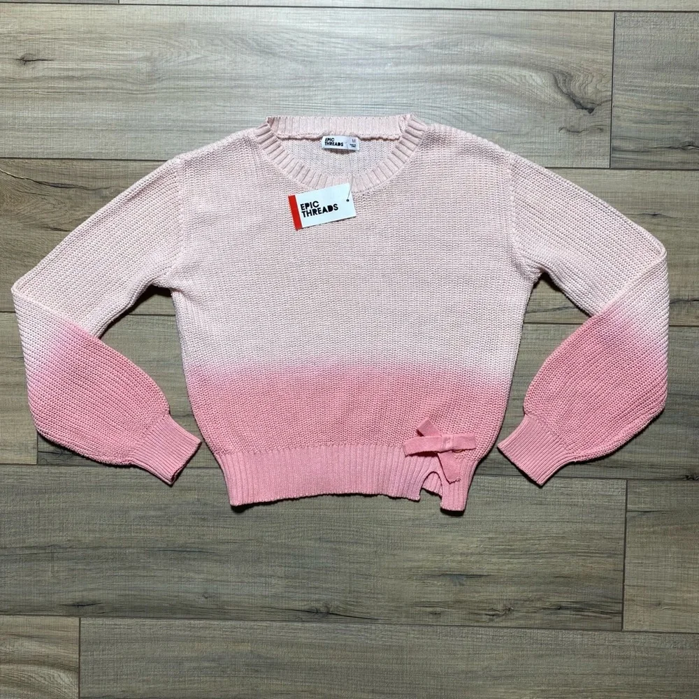 Epic Threads Girls Ombré Bow Sweater Crewneck Stretchy Size M Bella Pink